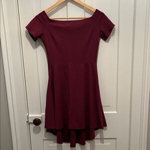 Chic Off-Shoulder High Low Dress in Deep Red